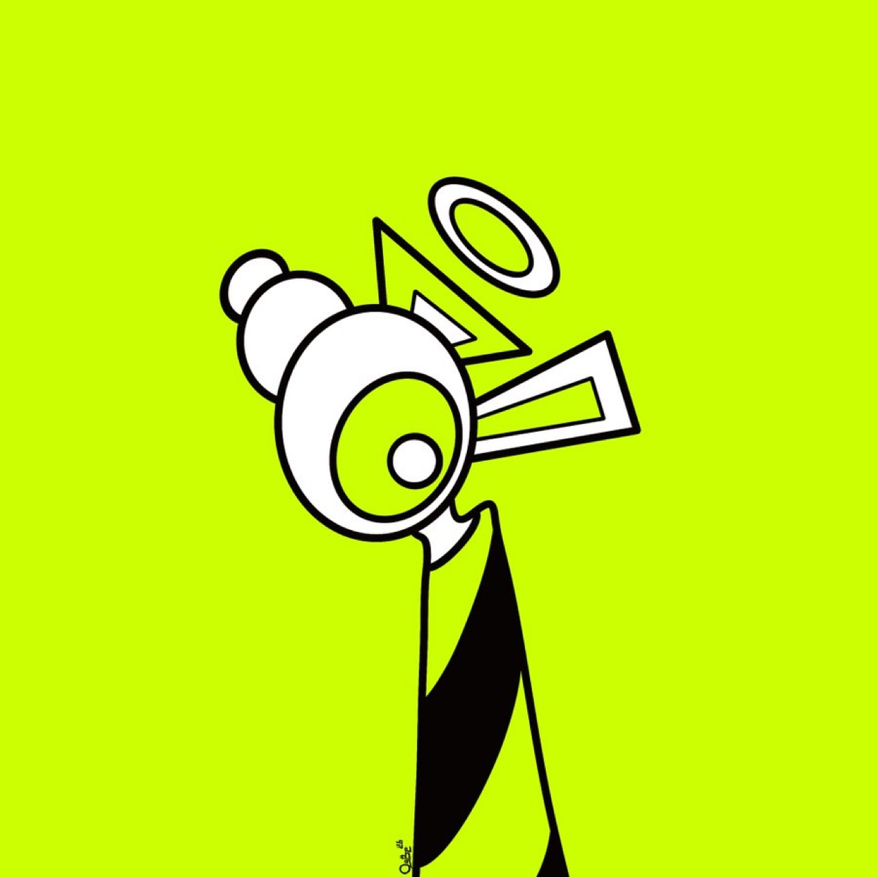 EMI cover art: a hand-drawn figure in black outline and white fill on acid green